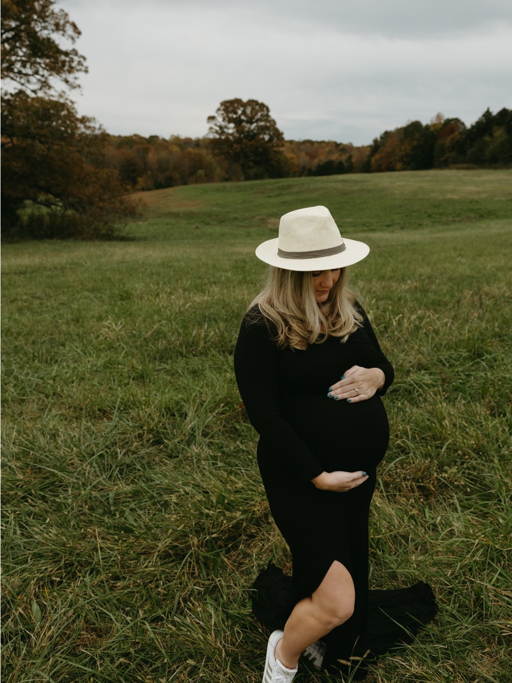 Maternity Maxi Dress in Black with Side Slit